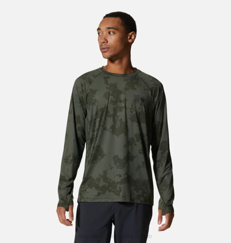 hombres tapas excedente de impresión de tinte verde disperso Mountain Hardwear equipo de manga larga del lago del cráter 84RX67 - Image 1